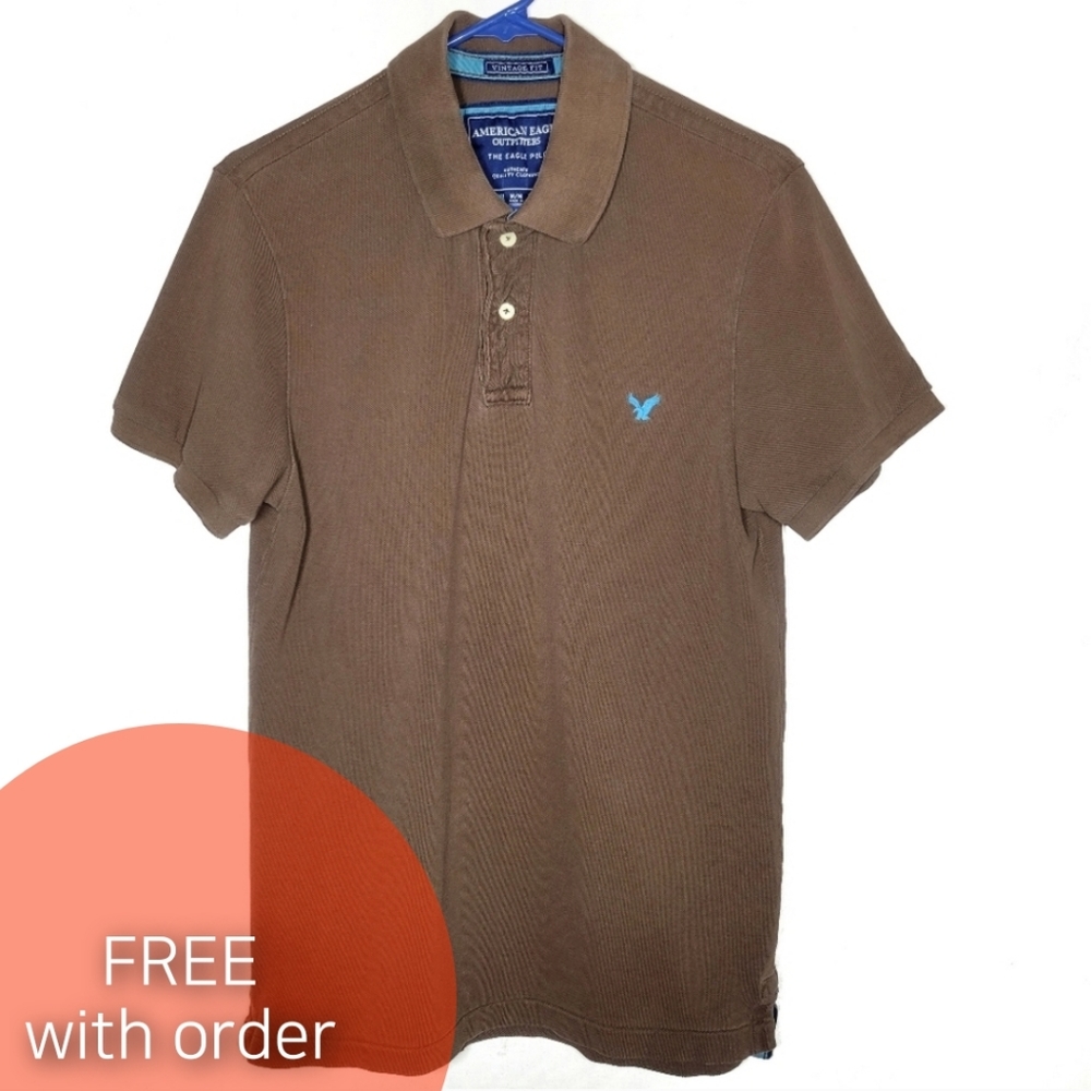 American Eagle brown shortsleeve polo vintage fit size M men's